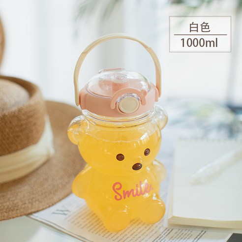 【휴대용 물병】틈새 디자인 곰 컵 대용량 짚으로 컵 의 찾고 주전자 휴대용 귀여운, 화이트