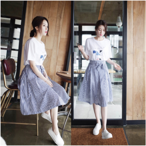 쿠아 투피스세트 반팔티+스커트set 여성 데일리룩 스커트 반팔 상하복 세트