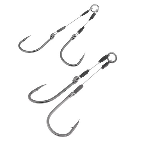 라인 미늘이있는 2pcs 지그 피쉬 후크 이중 보조 후크, 실버, 높은 탄소강