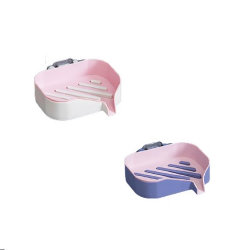 리빙쉘 접착식 욕실 비누 케이스 물빠짐 비누받침 홀더, 1세트, 핑크+보라