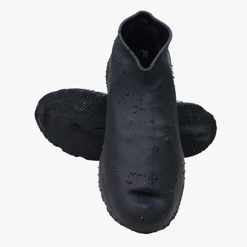 (1+1) 두껍고 마모에 강한 휴대용 레인부츠 실리콘 야외 눈밭 신발 방수 커버, 블랙(지퍼리스), S사이즈