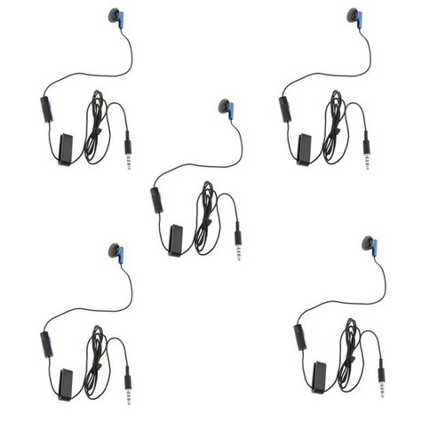 5x 휴대용 모노 이어폰(마이크 포함) 4피트 단일 이어버드 헤드셋, 블랙, 1.2M, 플라스틱
