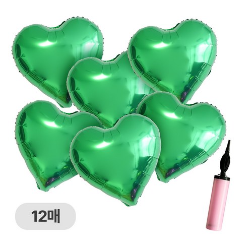 디어플레이스 하트 은박 풍선 세트 35cm, 헌터그린, 12매