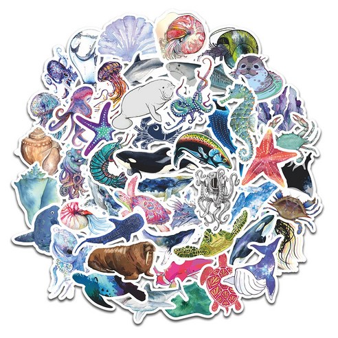 셀렉트스티커 캐리어스티커 노트북 스트릿 sea 바다동물 50종 세트