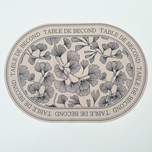 Becond 실리콘 북유럽 타원 받침 미끄럼방지 방수 식탁 테이블 매트 2p, 베이지 은행잎, 43 x 29.5 cm