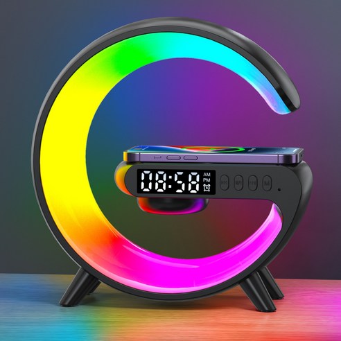 Nurom 고속 무선충전 무드등 감성 스마트 led 시계조명 블루투스 음악 동기화 변색 RGB 조명, 흰색