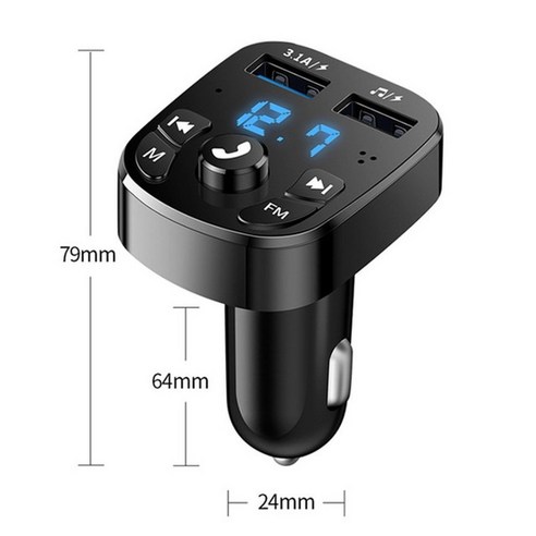 시거잭주행충전기 듀얼 USB 블루투스 50 수신기 FM 송신기 자동차 MP3 플레이어 키트 초고속 충전기 담배, 01 Black