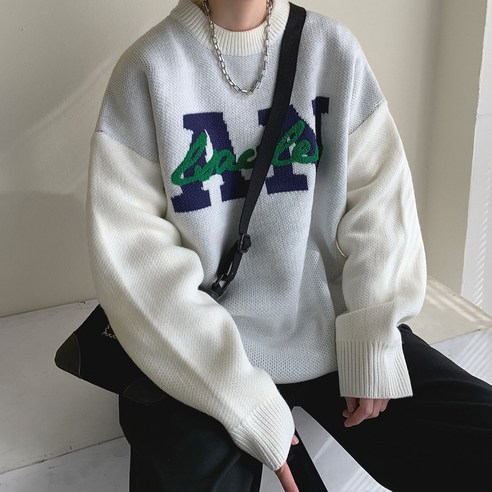 미국 라운드 넥 스웨터 남성 겨울 패션 브랜드 Ins 게으른 코트 가을과 겨울 느슨한 두꺼운 일본 레트로 스웨터
