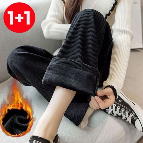 1+1 드림시오 여성 기모 코듀로이 와이드 밴딩 팬츠 골덴바지