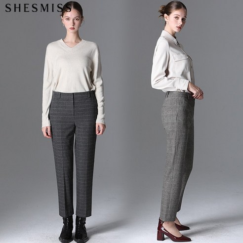 모던 체크 패턴의 슬림핏 슬랙스 쉬즈미스슬랙스