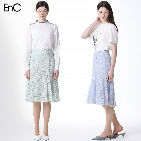 [EnC] 단추 포인트 레이스 자수 스커트 (택가격 299000원)