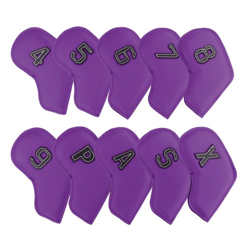 PU 가죽 아이언 커버 클럽 헤드커버 골프채 커버 세트 10pcs, 퍼플