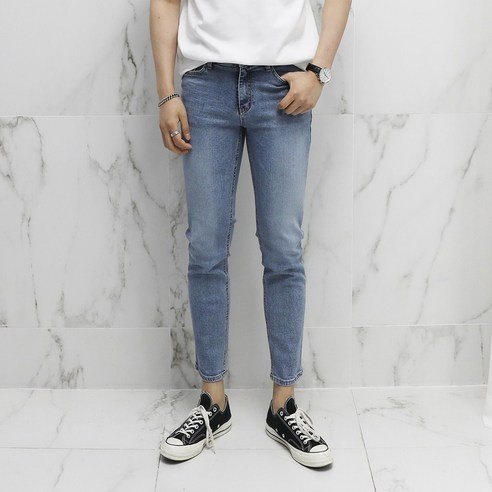 아도르클래식 히든 밴딩 데일리 슬림 일자 스판 9부 청바지