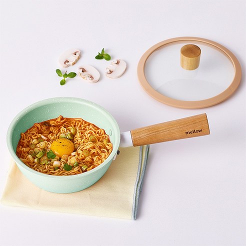 멜로우 마블 멀티팬 16cm냄비 ( 유리 뚜껑 포함 ) 1인용편수냄비 코팅냄비, 16cm, 피스타치오