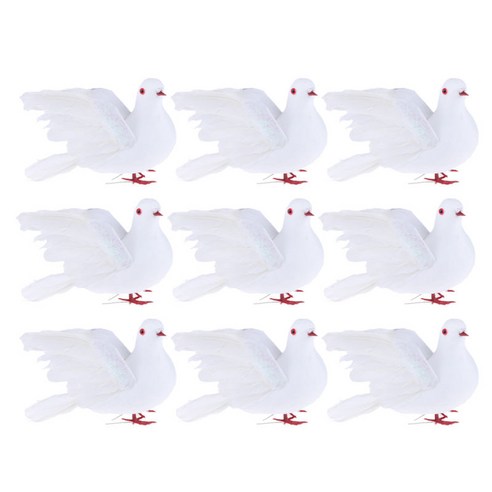 9 팩 가짜 실물 같은 인공 흰색 비둘기 새 장식 장식품, 비행 비둘기, 거품, 화이트