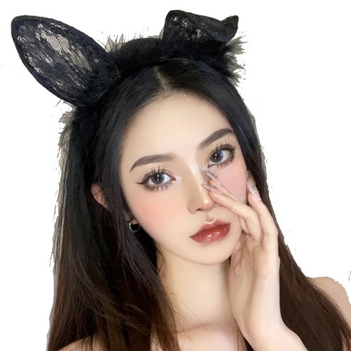 핑크바니 섹시 레이스 고양이 토끼 머리띠, 블랙