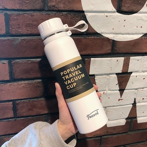 보온병 컵 스포츠 남자 대용량 주전자 차 필터 휴대용 학생 스테인레스 스틸 Ml 컵, 850Ml/화이트+차필터, 하나
