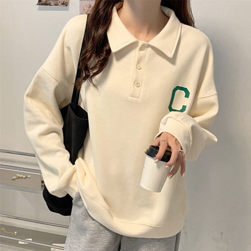 베러댓걸 4512-1 봄가을 여성 알파벳 포인트 피케카라 무지 맨투맨