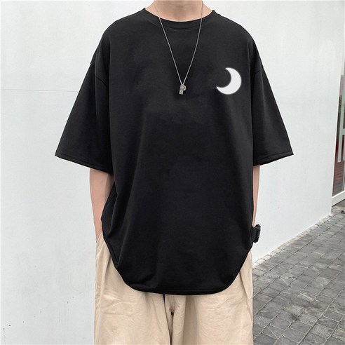 DFMEI 여름 패션 브랜드 인쇄 문 반사 일곱 분 소매 티셔츠 남자의 한국어 스타일 유행 느슨한 모든 매치 티셔츠
