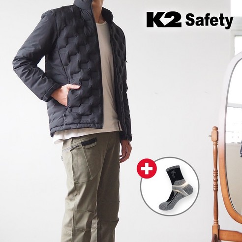 K2 SAFETY 슬림 패딩 자켓 블랙 남자 남성 경량 겨울자켓 + V존특허 양말