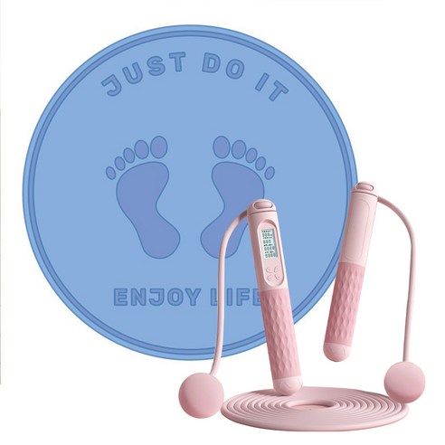 넘버쓰리 무선 스마트 카운트 줄넘기 /유선 줄넘기 실내용무소음매트, 줄넘기(핑크-작은 볼)+매트(블루), 1개