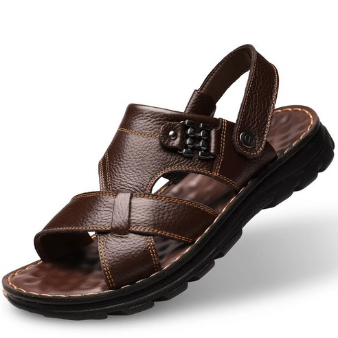 남자 샌들 편한 여름 미끄럼 방지 소가죽 슬리퍼 캐주얼 비치화 운전신발 Men''s Sandals