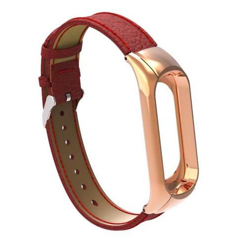 Xiaomi Mi Band 3 용 정품 가죽 스트랩 시계 밴드 - 스마트 시계 교체 스트랩 팔찌 + 금속 케이스 커버, 25cm, PU 가죽, 레드