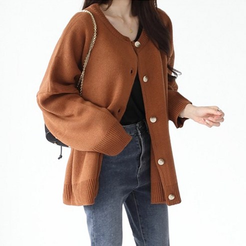 제니트 여성 루즈핏 라운드넥 도톰 니트 가디건 마를루즈CD
