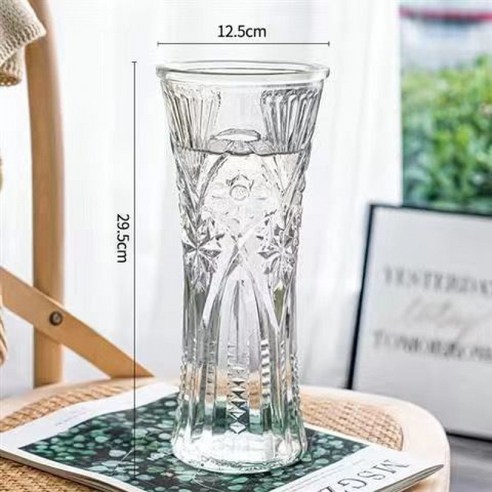 DFMEI 꽃병. 화병.Vase.-- 꽃병 스페셜 라지 사이즈 유리 꽃병 투명수 양수 죽수입니다배화병 거실 꽃꽂이 장식물입니다, DFMEI.30 크리스탈 라운드 입 [태양 스타일] 1