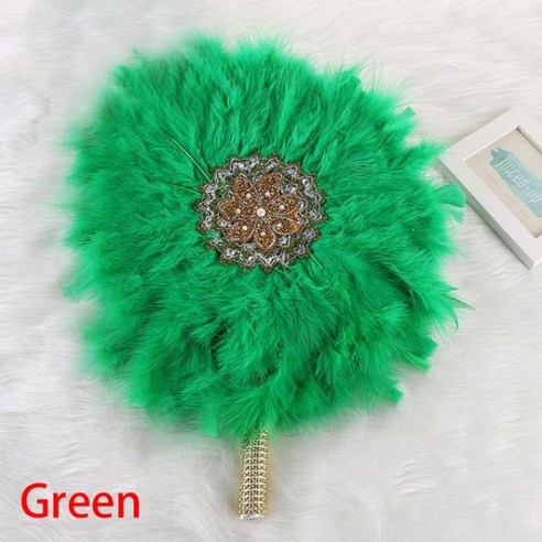 손부채 터키 깃털 손 팬 돌 핸드 단면 아프리카 댄스 웨딩 장식, Green