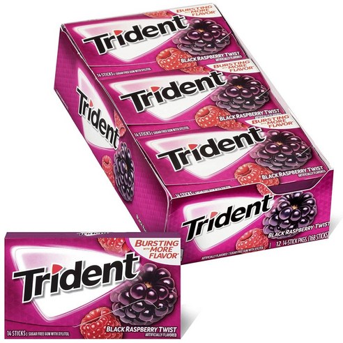 트라이던트 무설탕 자일리톨 껌, 블랙 라즈베리 트위스트 (Black Raspberry Twist), 168개입, 1.9g