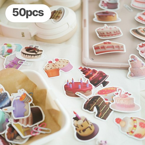 디어플레이스 생활방수 리무버블 캐리어 노트북 스티커, 2세트, 03_케익샵_50pcs
