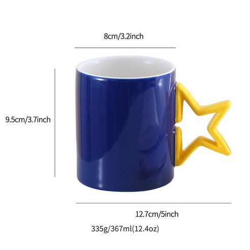커플링 별 손잡이 큐티 아이디어 세라믹컵 오피스 머그컵, 푸른, 301-400ml