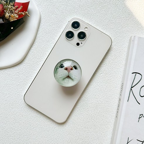 귀여운 동물 크리스탈볼 스마트톡 휴대폰거치대 커플템 친구선물, 흰색고양이