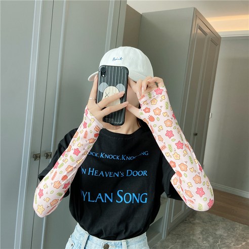 DFMEI 스마일 썸머 여자 아이스 슬리브 커버 암 선셋 캐릭터 드라이빙 인스 아이스 슬리브, DFMEI 캐릭터 플라워(아이스핏)