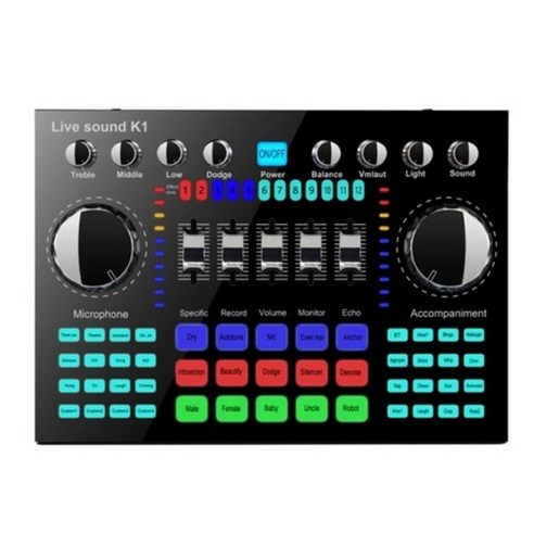 휴대용 음성변조기 K1 – 컴퓨터 및 전화용 HiFi 라이브 사운드 카드 믹서 보드, 블루투스 5.0 지원, 검은색