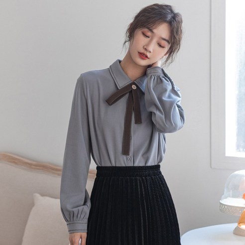 SU 초가을 나비 나비 넥타이 셔츠 여성 긴 소매 셔츠 느슨한 한국어 스타일 디자인 감각 틈새 모든 일치 새로운
