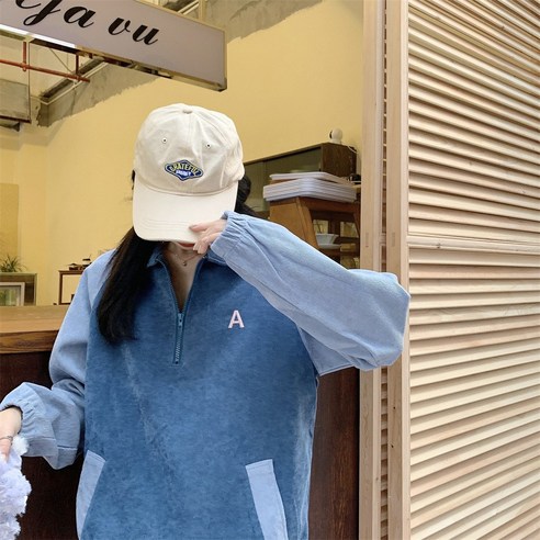 가을/겨울 한국 옷깃 기질 코듀로이 자수 코트 대비 색상 두껍게 한 학업 스타일ins블라우스 여성
