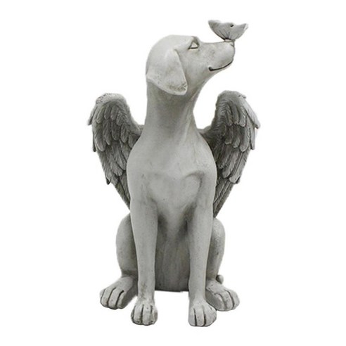 천사 정원 동상이있는 개 장식 기념 선물 홈 야외 입상 장식 컬렉션 선물 수지 애완 동물 강아지 공예 장식, 회색