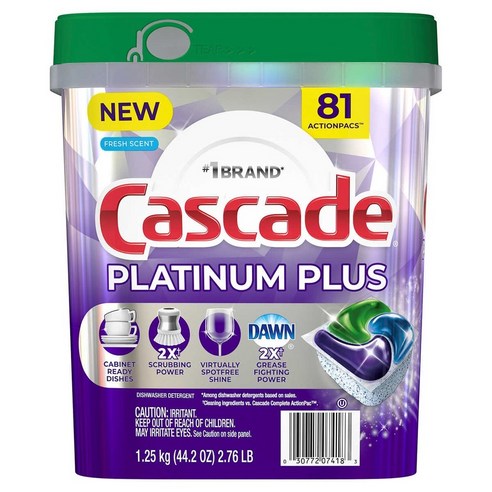 Cascade 캐스케이드 플래티넘 플러스 식기세척기 캡슐 세제 프레쉬향 81개입 1.25kg 1개, 1개 캐스케이드세제