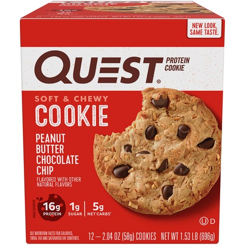 Quest Nutrition 프로틴 쿠키 12개입, 피넛 버터 초콜릿 칩, 1개, 696g