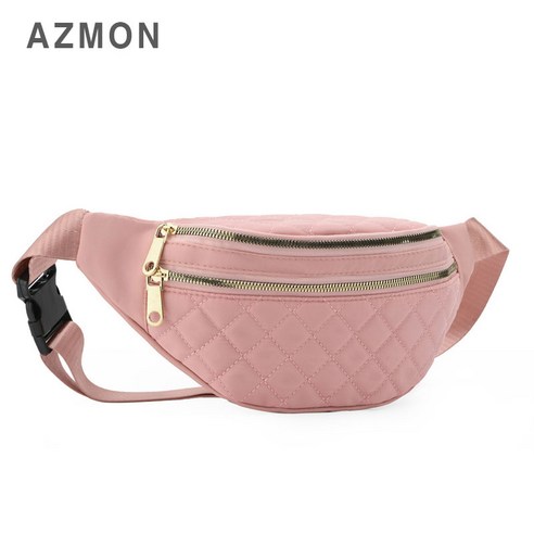 AZMON 레트로 마름모자수 여성 힙색가방 0.11kg 초경량 용량2.5L, 핑크