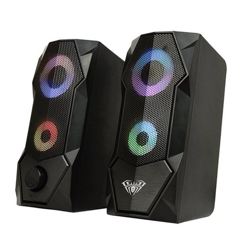 2x 컴퓨터 스피커(RGB Light USB Powered Creative For PC 노트북용), 검은 색, 80x93x180mm., 플라스틱