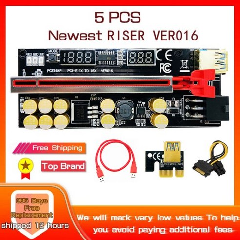 [케이블커넥터] 1-10PCS VER016 PCIE 라이저 016 V016 PCI 익스프레스 X16 온도 전압 3 RGB LED 6 P USB 마이닝 비디오 카드, 01 0.6m, 03 10PCS V016 Riser