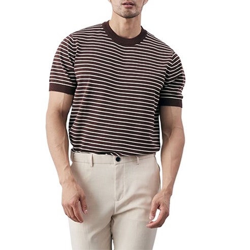 남성용 스트라이프 반팔티 여름 빅사이즈 라운드넥 티셔츠 Men''s T-shirt