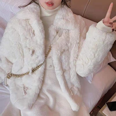 가을 겨울 새로운 2021 한국어 스타일 양고기 모직 양모 모피 루즈 화이트 세련된 유행 면화 패딩 코트