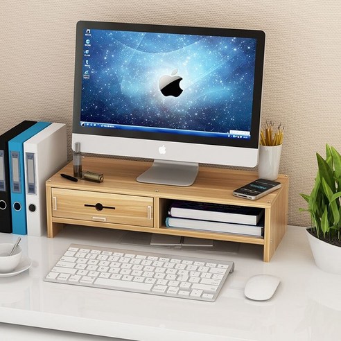 【Computer Rack】【컴퓨터 랙】컴퓨터 디스플레이 화면 높이 랙 높이 탁상용 데스크탑 스토리지 랙 데스크 스토리지 선반 기본, 더블레이어파티션라이트월넛(1서랍)