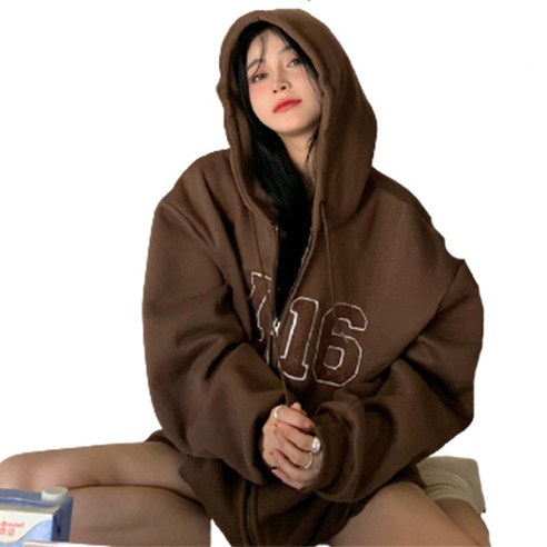 데이홀릭 뽀글이 벨벳패치 기모 후드집업