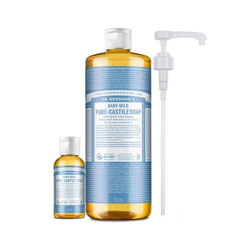 닥터브로너스 캐스틸 솝 950ml+60ml+펌프 세트 12종 택1, 베이비 950ml+60ml+펌프, 1개, 950ml