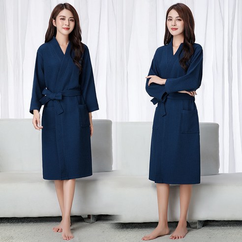 DFMEI-Y 얇은 목욕 가운 남성과 여성의 순수 컬러 흡수성 목욕 가운 호텔 잠옷 미용실 땀을 흘리는, DFMEI 다크 블루 [짧은] 1916, L [160-130kg]